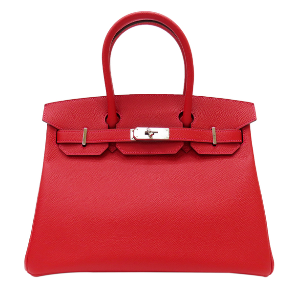 【二手名牌BRAND OFF】HERMES 愛馬仕 Rouge Casaque Q5 紅色 Epsom皮革 Birkin 30 柏金包 手提包 銀扣 □R刻