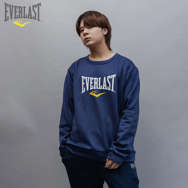 EVERLAST 大學T 藍色 大LOGO 內刷毛 長袖 休閒 男 4051107180