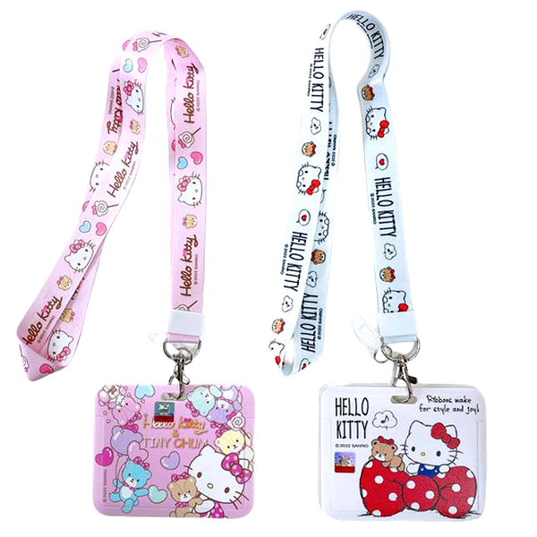 小禮堂 Hello Kitty 硬殼推蓋式證件套附掛繩 (2款隨機) 4713791-954976