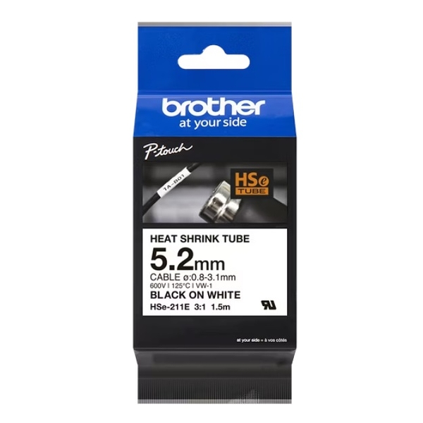 Brother HSE-211E 原廠熱縮套管標籤帶 白底黑字 5.2mm 適用PT-E800T/PT-E850TKW/PT-E500W/PT-P900W/PT-P950NW