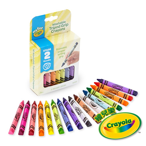 美國Crayola繪兒樂 幼兒可水洗三角筆桿蠟筆16色