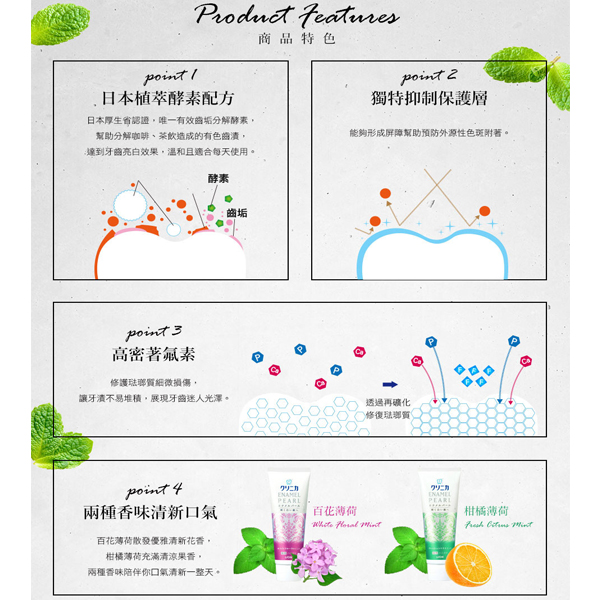 日本獅王 固齒佳酵素亮白牙膏130g(百花薄荷/柑橘薄荷) product thumbnail 4