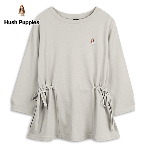 Hush Puppies 上衣 女裝刺繡狗腰綁帶傘襬七分袖上衣