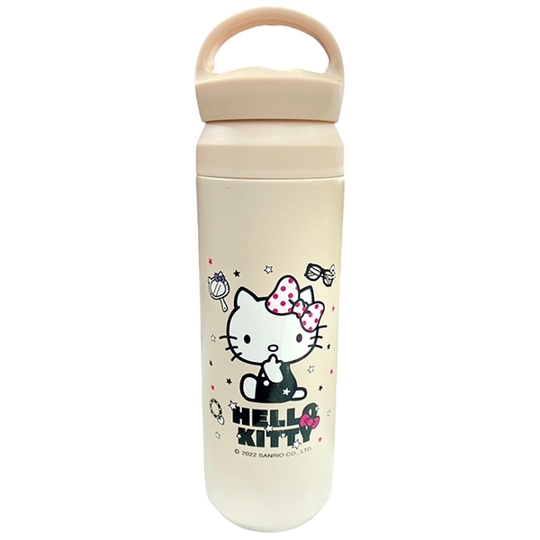 小禮堂 Hello Kitty 手提保溫瓶附杯套 450ml (米坐姿摸嘴款) 5719889-900589