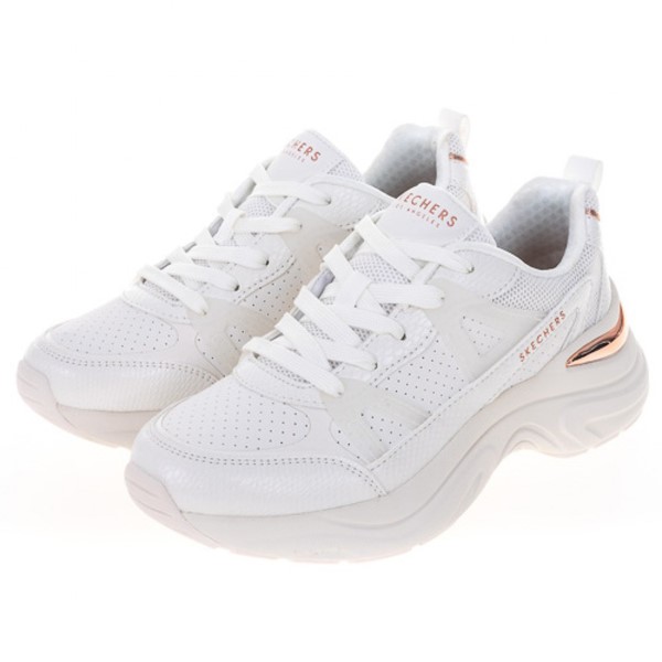 Skechers 休閒鞋 Hazel-Faye 女 白 玫瑰金 皮革 記憶鞋墊 運動 177576WHT