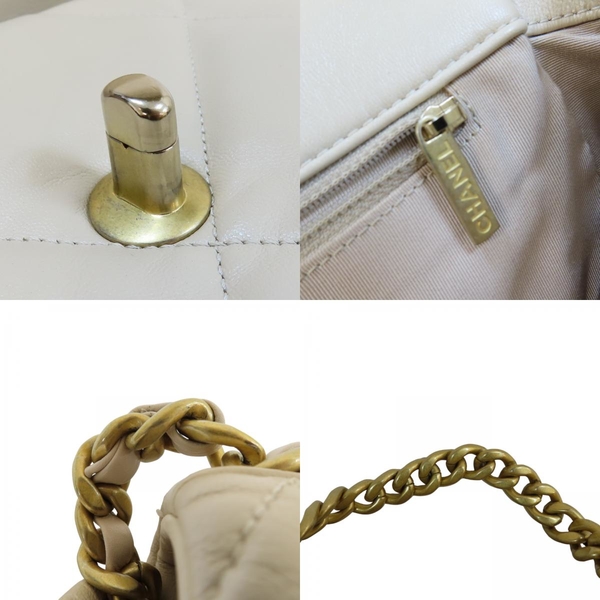 【二手名牌BRAND OFF】CHANEL 香奈兒 米色 羊皮 菱格紋 Chanel 19 肩背包 金扣 26CM product thumbnail 10