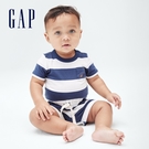 Gap嬰兒 布萊納系列 清爽條紋短袖包屁衣 685422-藍色條紋