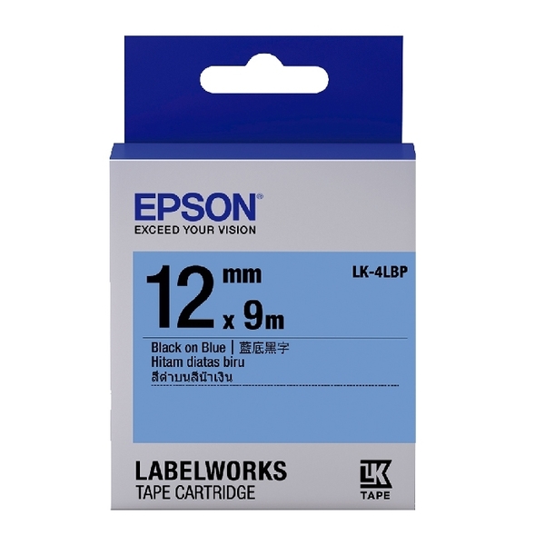 EPSON LK-4LBP C53S654406 粉彩系列藍底黑字標籤帶 寬度12mm