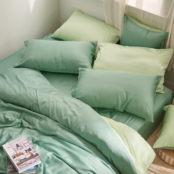 戀家小舖【永恆系列 森林綠】雙人床包兩用被套組 60支天絲 含兩件枕套 台灣製