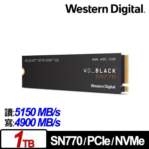WD 黑標 SN770 1TB NVMe M.2 PCIe SSD WDS100T3X0E