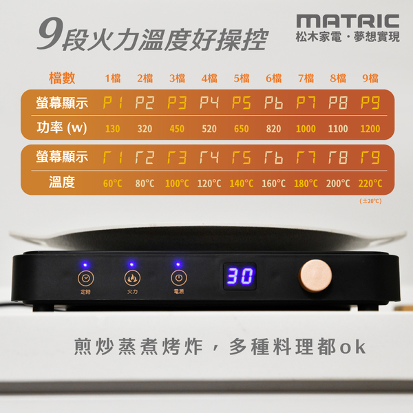 MATRIC松木 1200W高功率9段火力日式微晶IH電磁爐 MG-IC1109GT product thumbnail 4