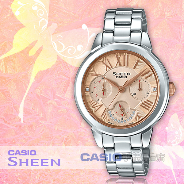 CASIO 卡西歐 手錶專賣店   SHEEN SHE-3059D-9A 三眼女錶 不鏽鋼錶帶 玫瑰金 防水50米 全新品