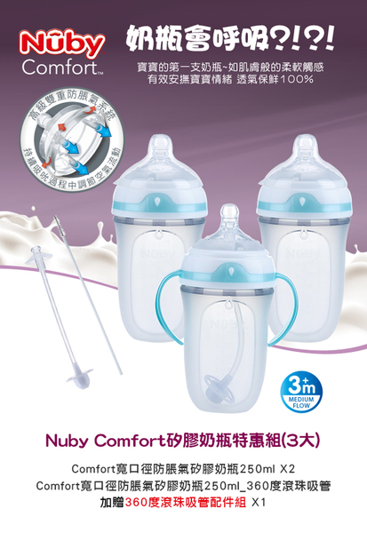 Nuby Comfort 矽膠奶瓶特惠組 (3大奶瓶) product thumbnail 2