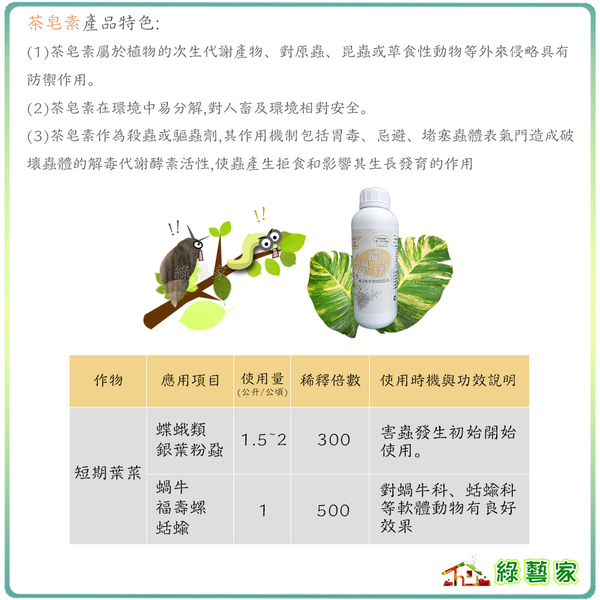 【綠藝家】無蹤影 (茶皂素20%)500CC蝶蛾類 銀葉粉蝨 軟體動物 蝸牛 福壽螺 蛞蝓 product thumbnail 2