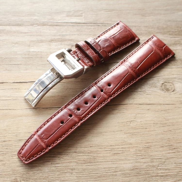 手工美洲鱷魚皮錶帶適用萬國真皮錶帶22MM折疊扣波濤菲諾錶帶