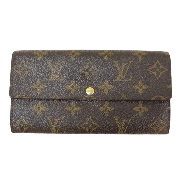 【二手名牌BRAND OFF】LOUIS VUITTON 路易威登 棕色 原花 PVC塗層帆布 Portefeuille Sarah 長夾 M61734