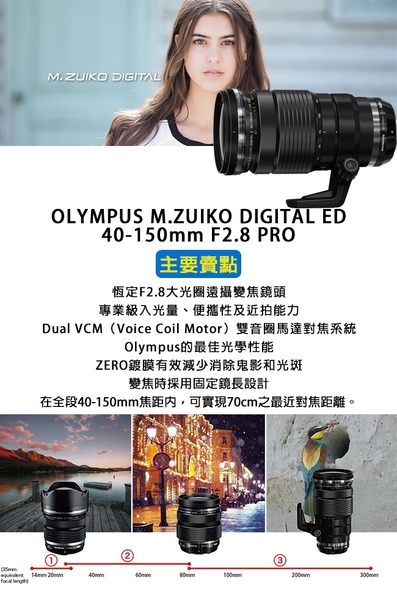 OLYMPUS M.ZUIKO DIGITAL ED 40-150mm F2.8 PRO 遠攝變焦鏡頭*(平輸)