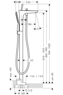 【麗室衛浴】德國頂級HANSGROHE PuraVida 落地浴缸龍頭 (白/鉻) 15473400 數量有限 歡迎詢問 product thumbnail 2