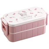 小禮堂 Hello Kitty 塑膠四扣雙層便當盒 Ag+ (粉鬱金香款) 4973307-598678