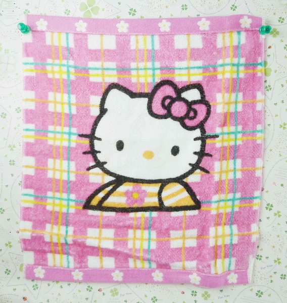 【震撼精品百貨】Hello Kitty 凱蒂貓~方巾-格線條橘黃綠