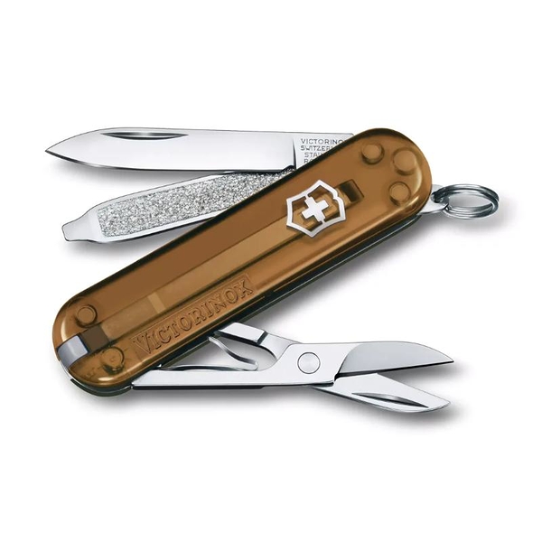 【Victorinox 瑞士維氏】瑞士刀 CLASSIC SD 小型袋裝刀 7用刀 58mm-透咖(0.6223.T55G)