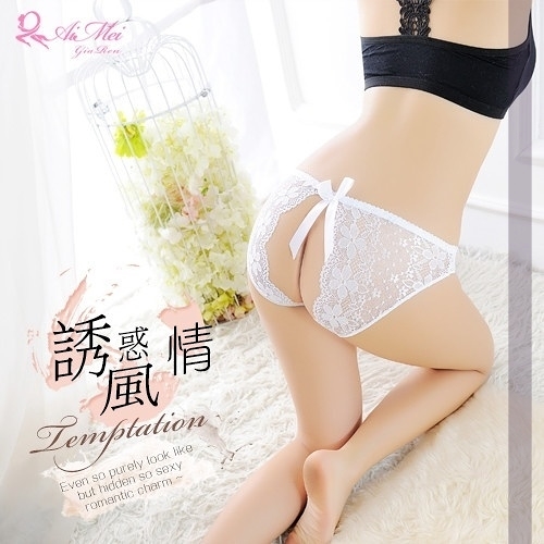 女性商品 贈潤滑液 性感內褲【PerfectLover】誘惑風情 花朵蕾絲蝴蝶結後開襠三角褲 8色