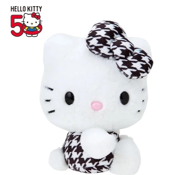 【震撼精品百貨】Hello Kitty 凱蒂貓~日本SANRIO 三麗鷗KITTY50週年變裝系列絨毛玩偶娃娃-黑千鳥格*96314