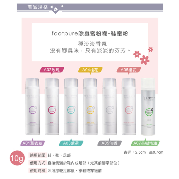 鞋粉．Footpure蜜粉襪10g．除臭鞋蜜粉．一瓶【鞋鞋俱樂部】【906-M37】 product thumbnail 4