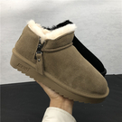 皇冠外貿真皮女鞋2019年冬季新款牛皮圓頭羊毛保暖雪地靴女短靴