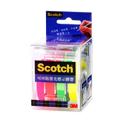 3M Scotch 思高牌 812 4色可再貼螢光膠帶 附台 9mmx20mx4R