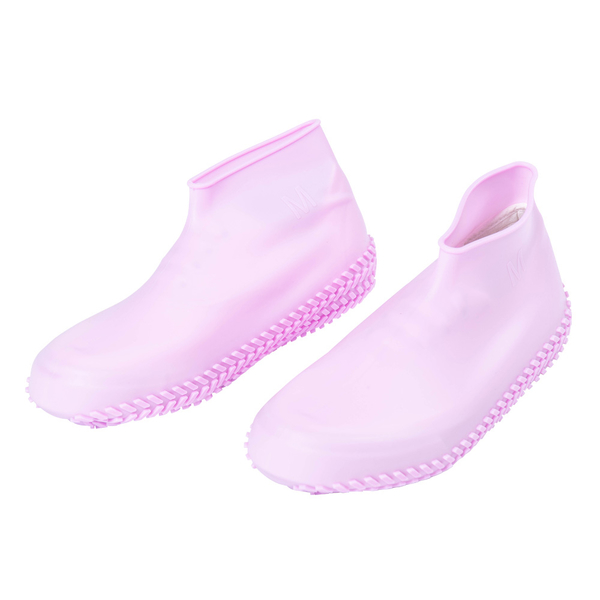 樂嫚妮 雨鞋套 輪胎紋防滑耐磨加厚防水矽膠鞋套-粉 (附贈防水收納袋) product thumbnail 2