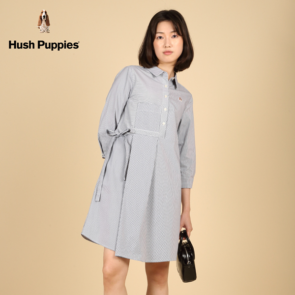 Hush Puppies 洋裝 女裝細條紋綁帶七分袖襯衫領洋裝 product thumbnail 5