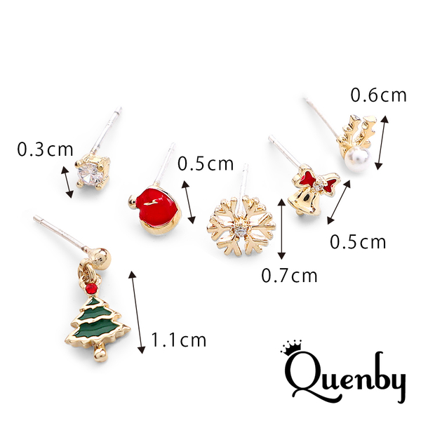 Quenby 簡約迷小巧帶鑽雪花鈴鐺聖誕樹耳釘/耳環-6件亮眼組 product thumbnail 5