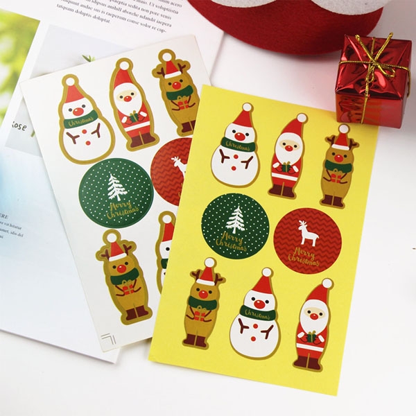 【BlueCat】聖誕節金邊老人麋鹿拿禮物貼紙(8枚入)