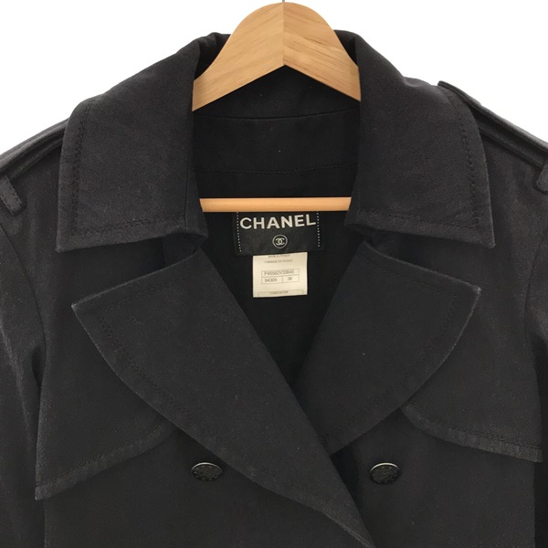 【二手名牌BRAND OFF】CHANEL 香奈兒 黑色 純棉 真絲 戰壕 大衣 P45582V33845 product thumbnail 3