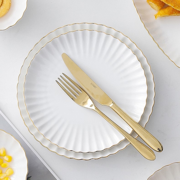 【韓國ERATO】 COOTON系列 鑲金邊 典雅陶瓷餐具 淺盤 8吋 餐盤 菜盤 高質感