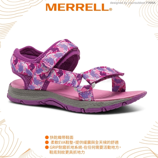 【MERRELL 美國 童 KAHUNA WEB 健行涼鞋《印花/粉紅》】MLK16495/休閒涼鞋/兒童涼鞋 product thumbnail 2