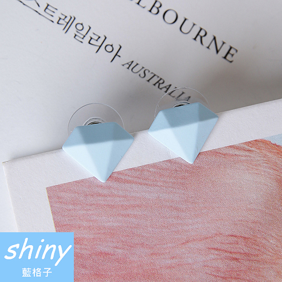 【DJJ2103】shiny藍格子-個性冰淇淋鑽石磨砂耳環