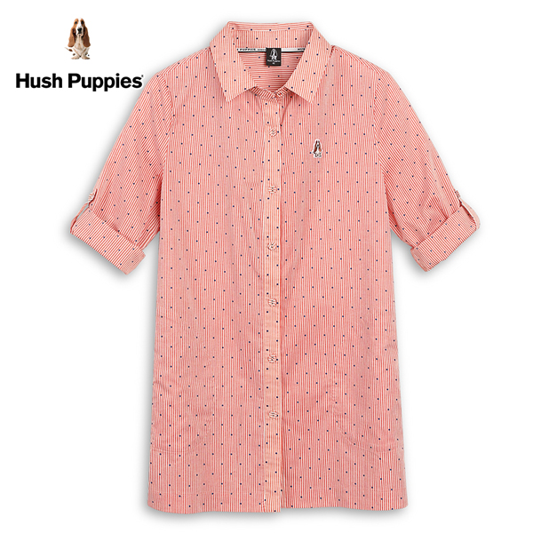 Hush Puppies 襯衫 女裝細條紋點點七分袖長版襯衫