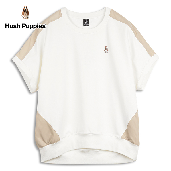 Hush Puppies 上衣 女裝率性素色異材質拼接連袖上衣