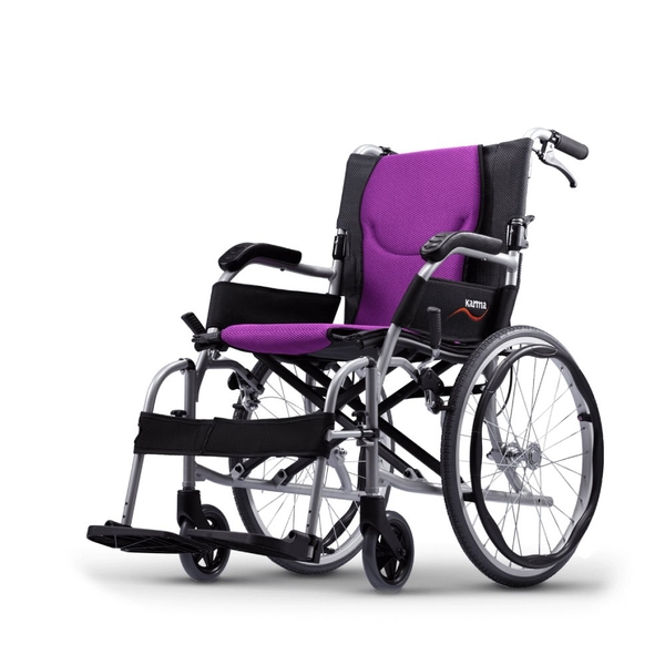 【輪椅B款】康揚 KM-2512 旅弧2代輪椅 超輕量珍珠銀骨 18吋座寬 紫色座墊 (單台)【杏一】 product thumbnail 2