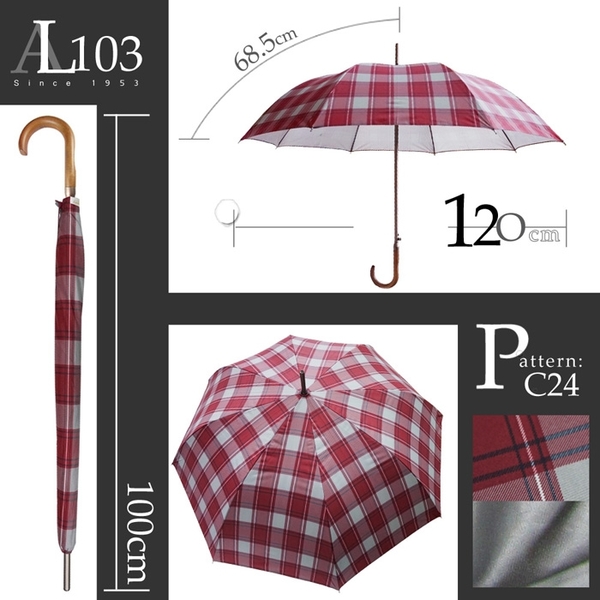 雨傘 陽傘 萊登傘 抗UV 自動直傘 大傘面120公分 防曬 Leotern 紅灰格紋 product thumbnail 4