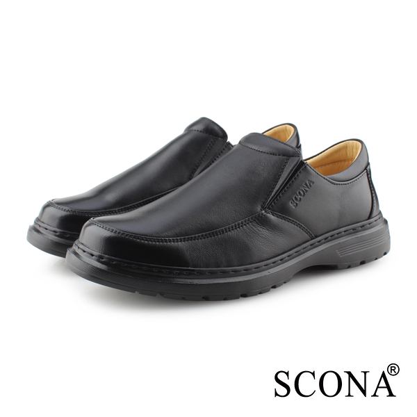 SCONA 蘇格南 全真皮 輕量Q彈套式商務鞋 黑色 0877-1
