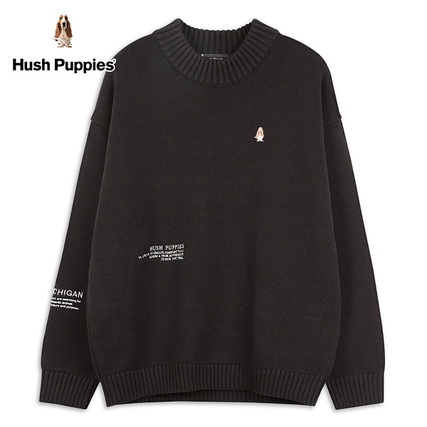 Hush Puppies 線衫 男裝率性素色刺繡高領寬鬆線衫