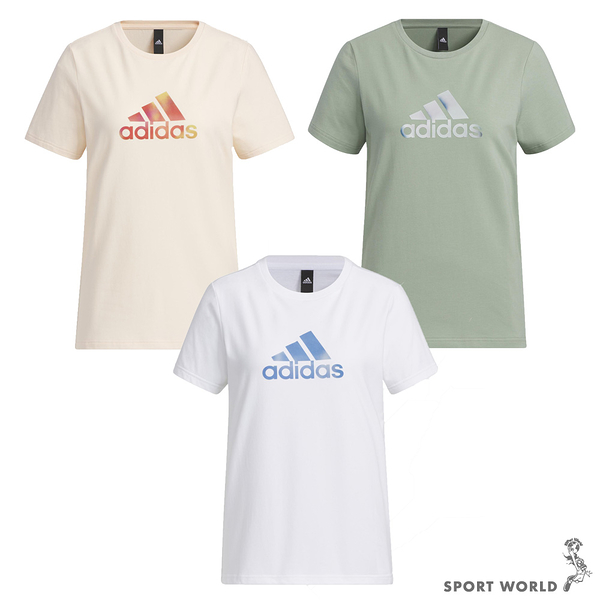 Adidas 女裝 短袖 棉 熱轉印Logo 粉/綠/白【運動世界】HY2888/HY2887/IN1437