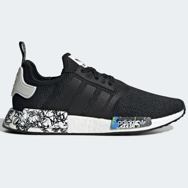 ADIDAS NMD_R1 SHOES 男鞋 慢跑 休閒 BOOST 襪套 柔軟 塗鴉 黑【運動世界】EH0779