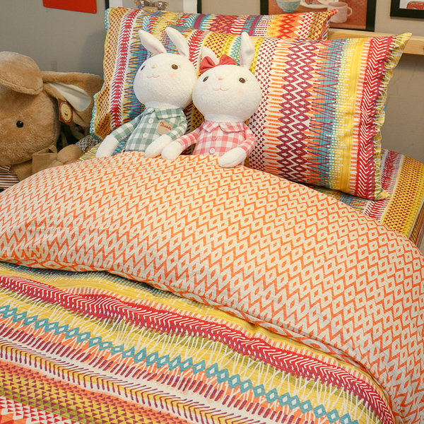 吃一口彩虹 D4 雙人床包雙人兩用被四件組 100%精梳棉 台灣製 棉床本舖