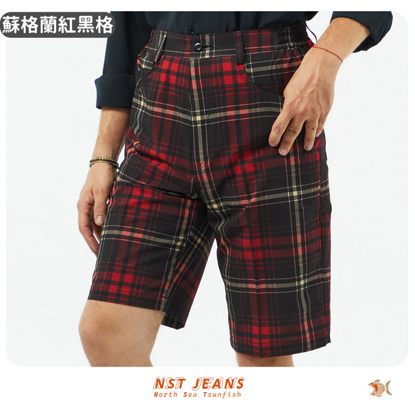 【NST Jeans】古著藍格蘇格蘭紋 男彈性短褲(中腰 鬆緊帶) 特大尺碼 台製 398-25988 product thumbnail 7