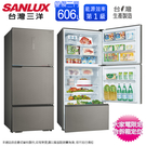 SANLUX台灣三洋606公升一級直流變頻三門電冰箱 SR-V610C~含拆箱定位+舊機回收