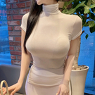 性感小衫~韓國東大門新款舒適親膚女人味顯身材高領無袖緊身T恤上衣女H503B紅粉佳人